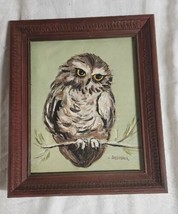 Original Owl Painting J  Brumback 12x10 Wood Frame Artwork Cute Vintage - £87.60 GBP
