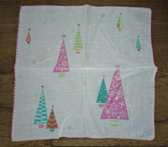 Vintage Christmas Hankie Cotton Handkerchief Mid Century Christmas Trees... - $24.75