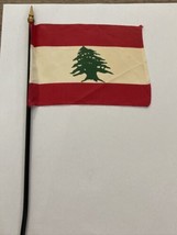 New Lebanon Mini Desk Flag - Black Wood Stick Gold Top 4” X 6” - £5.23 GBP