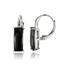 Rectangle Simulé Diamant Noir Dormeuses Boucles Blanc Argent Plaqué Or - £69.33 GBP