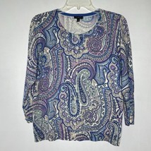 Talbots Petites Sweater MP Paisley Print Multicolor Stretch Soft Knit Ca... - $22.00