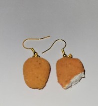 Chicken Nugget Earring Gold Tone Wire Clay Fast Food Dinner Snack - £6.83 GBP