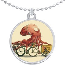 Octopus Bicycle Funny Round Pendant Necklace Beautiful Fashion Jewelry - £8.50 GBP