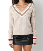 Olivaceous varsity prepster sweater in Khaki/Taupe - $45.00