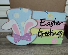 Easter Greetings Bunny Hat Hanging Wall Decor  14.75&quot; Long Glitter - £12.66 GBP