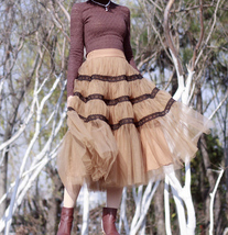 BROWN Tiered Tulle Skirt Outfit Women Custom Plus Size Long Tulle Skirt image 5