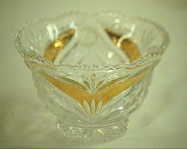 Anna Hutte 24% Lead Crystal Clear Bowl Footed Candy Dish Gold Accents Germany - £39.51 GBP