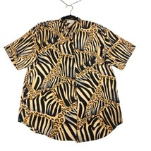 Vintage Le Caviar Womens Medium Blouse Animal Print Short Sleeve Slinky Flowy - £12.47 GBP