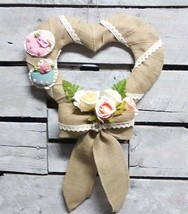 Shabby Chic Cottage Rustic 14&quot; heart shaped Floral Wreath - £52.73 GBP