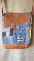 Oversized bag in quality recycled patchwork denim with genuine leather trim. - £79.38 GBP