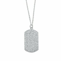 925 Sterling Silver Rhodium Dog Tag White Resin Necklace 16&quot;-18&quot; Adjustable - £47.95 GBP