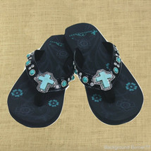 Montana West Flip Flops Child  Sandals Turquoise Cross Rhinestones Black Kids  - £15.89 GBP
