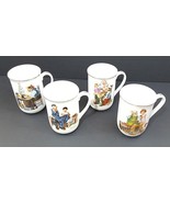 Norman Rockwell Museum Coffee Cups With Gold Trim 4 1/4&quot; x 2 3/4&quot; Set Of 4 - £13.25 GBP
