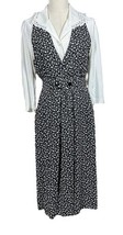 Vtg 80s 90s Petite Sophisticate Black Floral Pinafore Dress Jumper &amp; Whi... - $54.44
