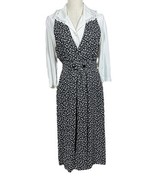 Vtg 80s 90s Petite Sophisticate Black Floral Pinafore Dress Jumper &amp; Whi... - $74.45 CAD