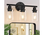 3-Light Bathroom Fixtures, Black Modern Vanity Lights with Clear Glass S... - $80.23
