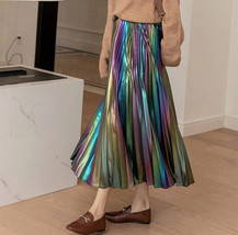 Rainbow Long Pleated Skirt Womens Pleated Skirt Outfit High Waisted