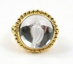 Paula Crevoshay 18K Yellow Gold Rock Crystal Intaglio and Peridot Shell Ring - £2,393.61 GBP