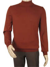 Men's Sweater Knit By BRANGO Turkey Mock Neck Cotton Blend 21050 Brick image 6