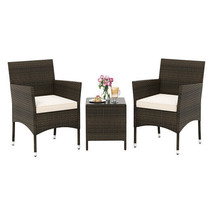 3 Pieces Outdoor Conversation Set with Cushioned Seat and Glass Tabletop... - $2,793.73 MXN