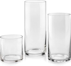 Set Of 3 Glass Cylinder Vases 5, 8, 10 Inch Tall – Multi-Use: Pillar Candle, - £30.53 GBP