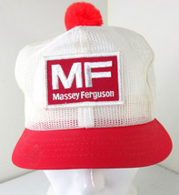 Vintage Massey Ferguson MF Tractors Mesh Short Bill Red Pom Hat Embroide... - $39.55