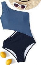 SWEATY ROCKS Womens 1 PC One Shoulder Swimsuit Cutout Monokini Navy Bloc... - £11.38 GBP
