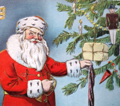 Santa Claus Christmas Postcard Saint Nick Trims X-mas Tree Ornaments Rose TRG - £36.26 GBP
