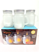 Meridian Mason Jar Tea Light Jars Set 3-Piece White Frosted Glass Star L... - $14.19