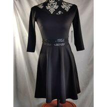 Lulus Womens Fit &amp; Flare Dress 3/4 Sleeve Sheer Waist Boat Neck Black Si... - $14.85