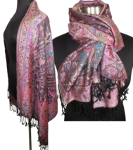Purple Gold Teal Multicolor Paisley Floral Fringed Scarf - £23.94 GBP