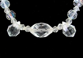 Clear Glass Teardrop Beads Vintage Necklace Ab Round Crystal Beaded Choker 18&quot; - £11.95 GBP
