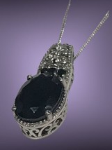 sterling silver  Faceted Onyx CZ pedant signed STS whith chain 20” - £35.97 GBP