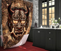 Gothic Oni Shower Curtain, Goth Bathroom Decor, Japanese Demon - Beige - £55.83 GBP
