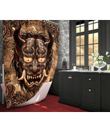 Gothic Oni Shower Curtain, Goth Bathroom Decor, Japanese Demon - Beige - £56.10 GBP