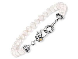 5-6mm Cultured Pearl Bali-Style Bracelet With 7 - £283.77 GBP