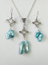 Blue Pearl Silver jewelry set necklace earrings Victorian jewelry set Bo... - €47,22 EUR