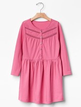 New Gap Kids Girl Sweet Pink Long Sleeve Pintuck Yoke Lace Cotton Dress ... - $19.99