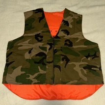 Vintage Camouflage/ Safety Orange Puffer Reversible Hunting Vest V-Neck ... - £7.77 GBP