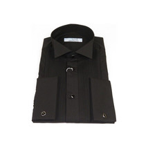 Men CEREMONIA Tuxedo Shirt 100% Cotton Turkey #CVS 15 ATP Black Wing Tip Pleated image 5