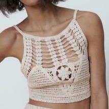Zara Bnwt New. Sand Crochet Top Round Neck Thin Straps Tie Detail. 0858/034 - £37.16 GBP