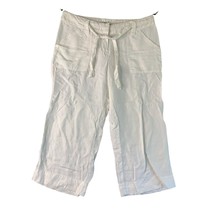 Old Navy Womens Size 8 White Linen Pants Capri Cropped Pants Tie Waist Button Ju - £12.62 GBP