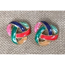 Vintage Colorful Infinity Knot Enamel Metal Statement Earrings Bold Funky - £11.74 GBP