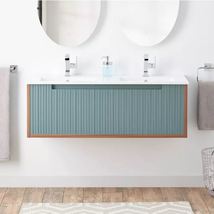 New Sage Green 48&quot; Bisbee Wall-Mount Double Vanity with Warm Oak Frame by Signat - £914.11 GBP