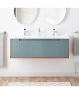 New Sage Green 48&quot; Bisbee Wall-Mount Double Vanity with Warm Oak Frame b... - $1,149.95