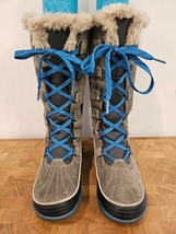 Sorel Womens Tivoli High II Winter Boots Size 8 Teal Blue Gray Tan Lace ... - $48.37