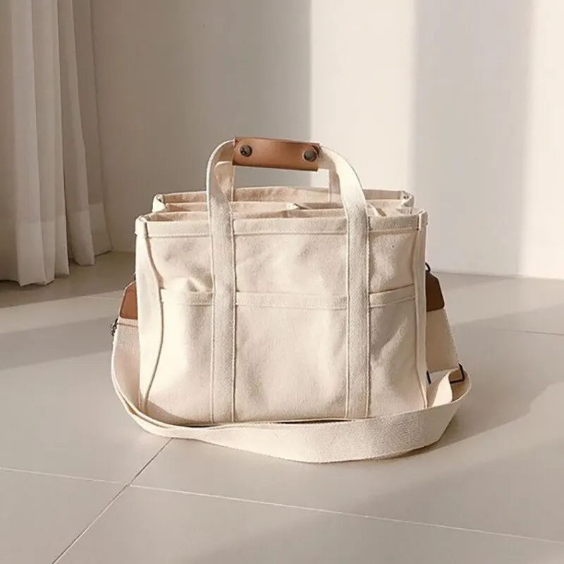 Women&#39;s Casual Canvas Handbag Multi-pocket Large Capacity Tote Bag Adjus... - $51.65