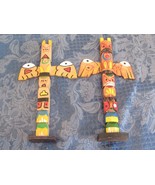 Pair 10&quot; Wood Vintage Totem Pole  Nice Paint Mid Century  - $27.27 CAD