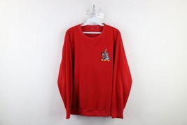Vtg 90s Disney Womens L Faded Mickey Mouse Donald Duck Goofy Fleece Sweater Red - £34.87 GBP