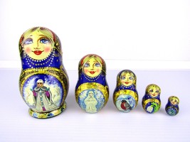 Matryoshka Nesting Dolls 5&quot; 5 Pc., Blue Snow Maiden Hand Made Set Russian  - £40.27 GBP